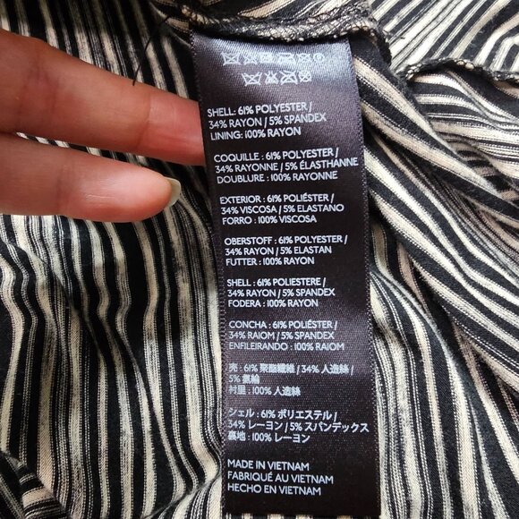 Maeve Anthropologie Black Cream Diagonal Stripe Maxi Dress XS Asymmetrical Wrap - Picture 5 of 11